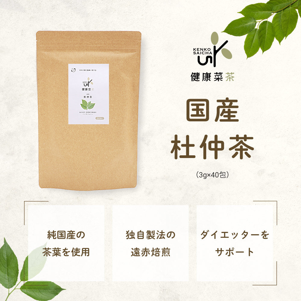 健康菜茶 国産杜仲茶 遠赤焙煎 無農薬 無添加 ティーバッグ 40包