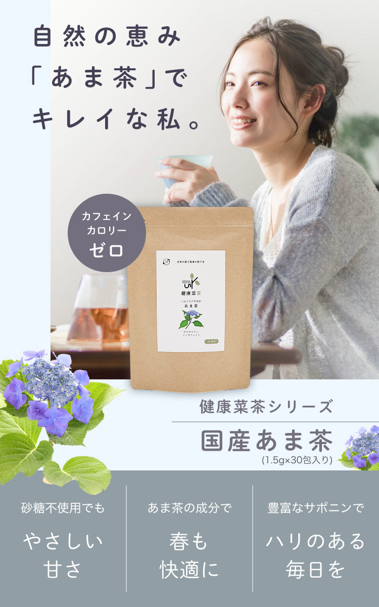 健康菜茶 国産 あま茶 無添加 健康茶 ティーバッグ 化学肥料未使用 30包