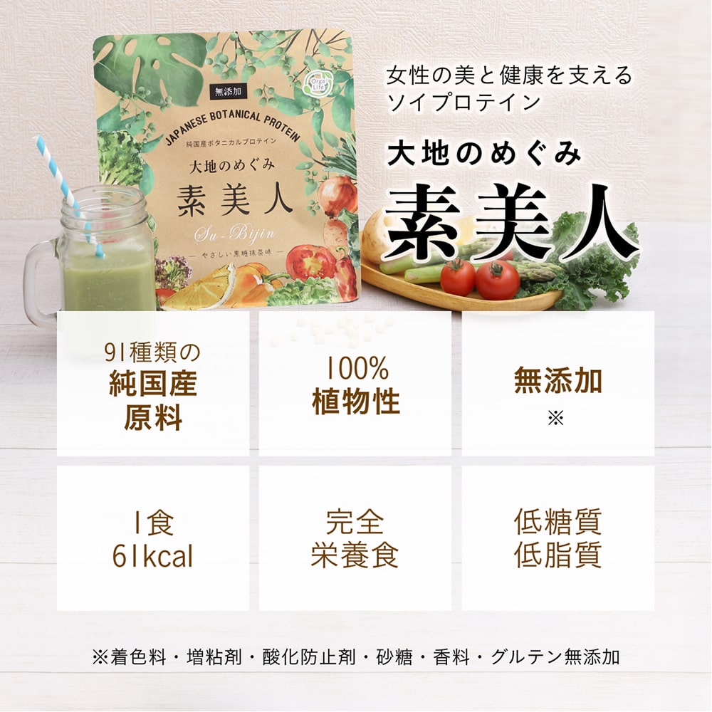 大地のめぐみ素美人 やさしい黒糖抹茶味 純国産ソイプロテイン 完全食 無添加 250g